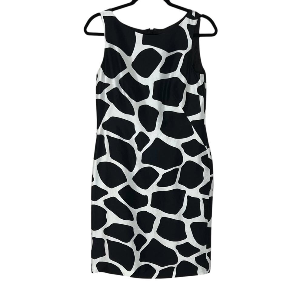 Talbots Pure Silk Sheath Dress 6P 6 Petite Black White Giraffe Print Shift